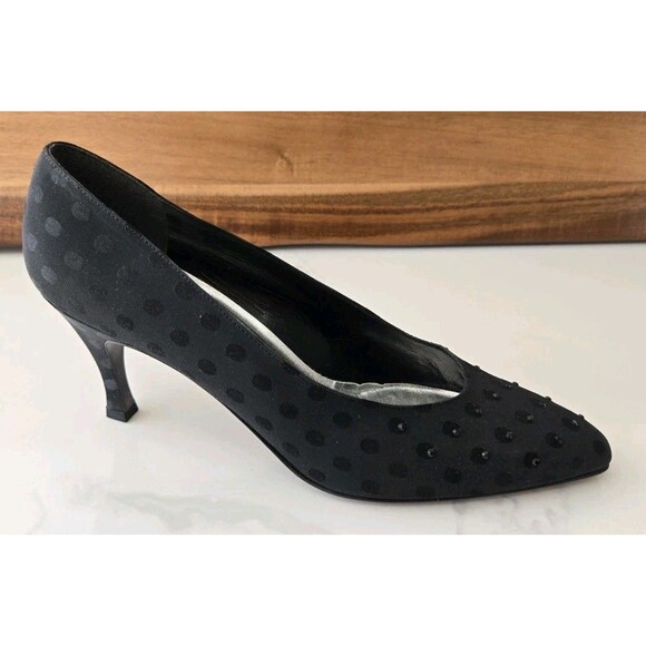 Stuart Weitzman Black Glitter Pointed-Toe Stiletto Pumps - Sz 9 - Picture 1 of 8